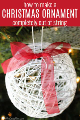 Learn how to make a string ornament for kids. It is so easy to make DIY Christmas Ornaments and budget friendly when all the supplies are from the Dollar Store! #onecrazymom #DIYornaments #christmasornaments