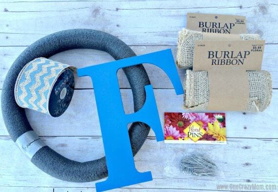 Supplies for burlap wreath. 