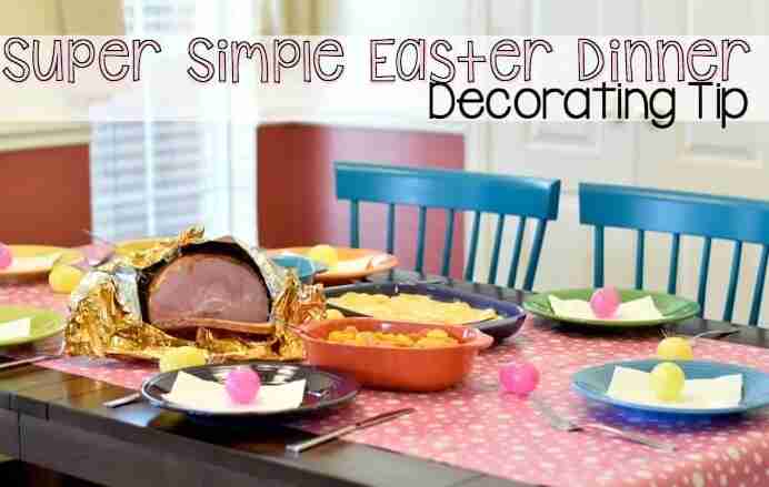 Dinner table with table runner from wrapping paper.