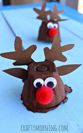 Egg carton transformed into a reindeer. 