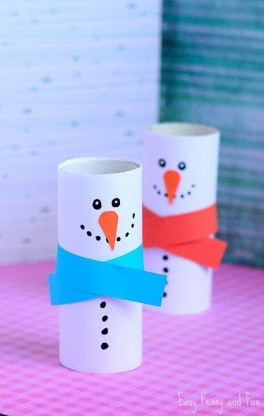 Paper roll turned into a snowman. 