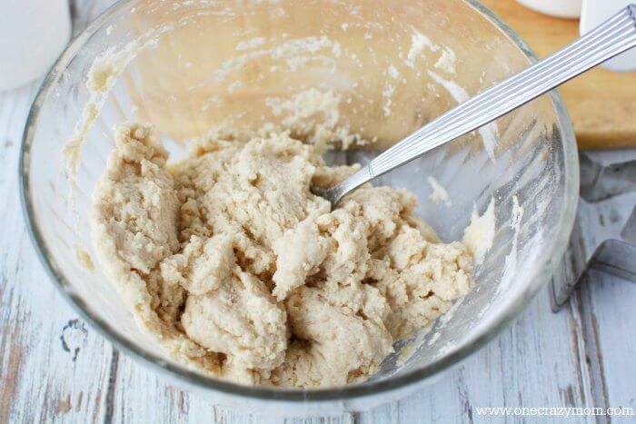 Ingredients being mixed in a bowl. 
