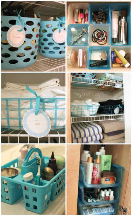 Bathroom storage baskets. 