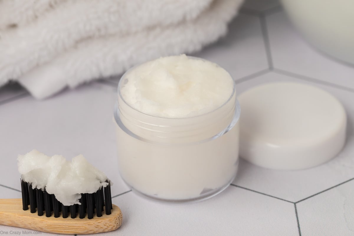 Toothbrush with diy teeth whitening paste on it.
