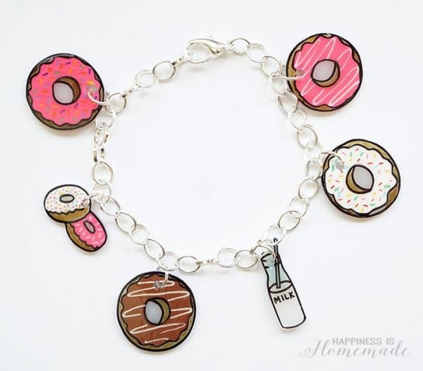 Bracelet with shrinky dink charms. 