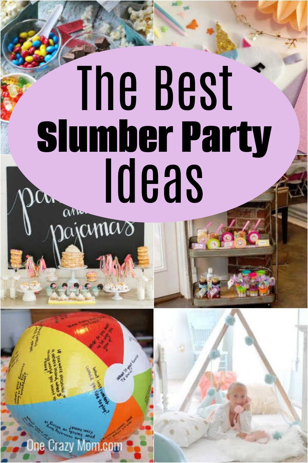 Collage of slumber party activities.