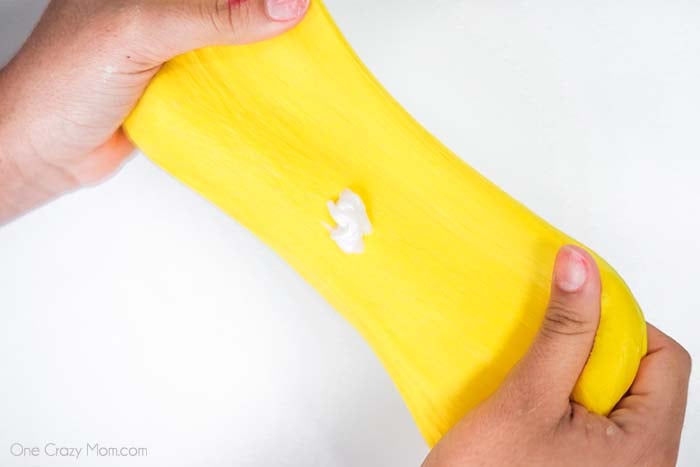 Lotion added to slime and stretched. 