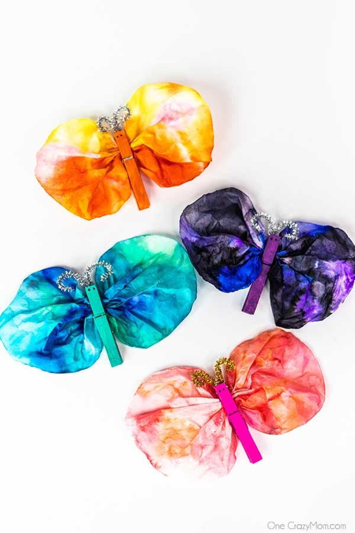 Butterflies in different colors.