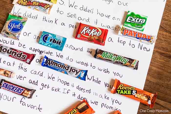 Learn how to make a Candy Card for birthdays, special occasions and more. This diy candy bar card is so fun and really tasty too! Candy card ideas are perfect for dad, for friends and for kids. #onecrazymom #candycard