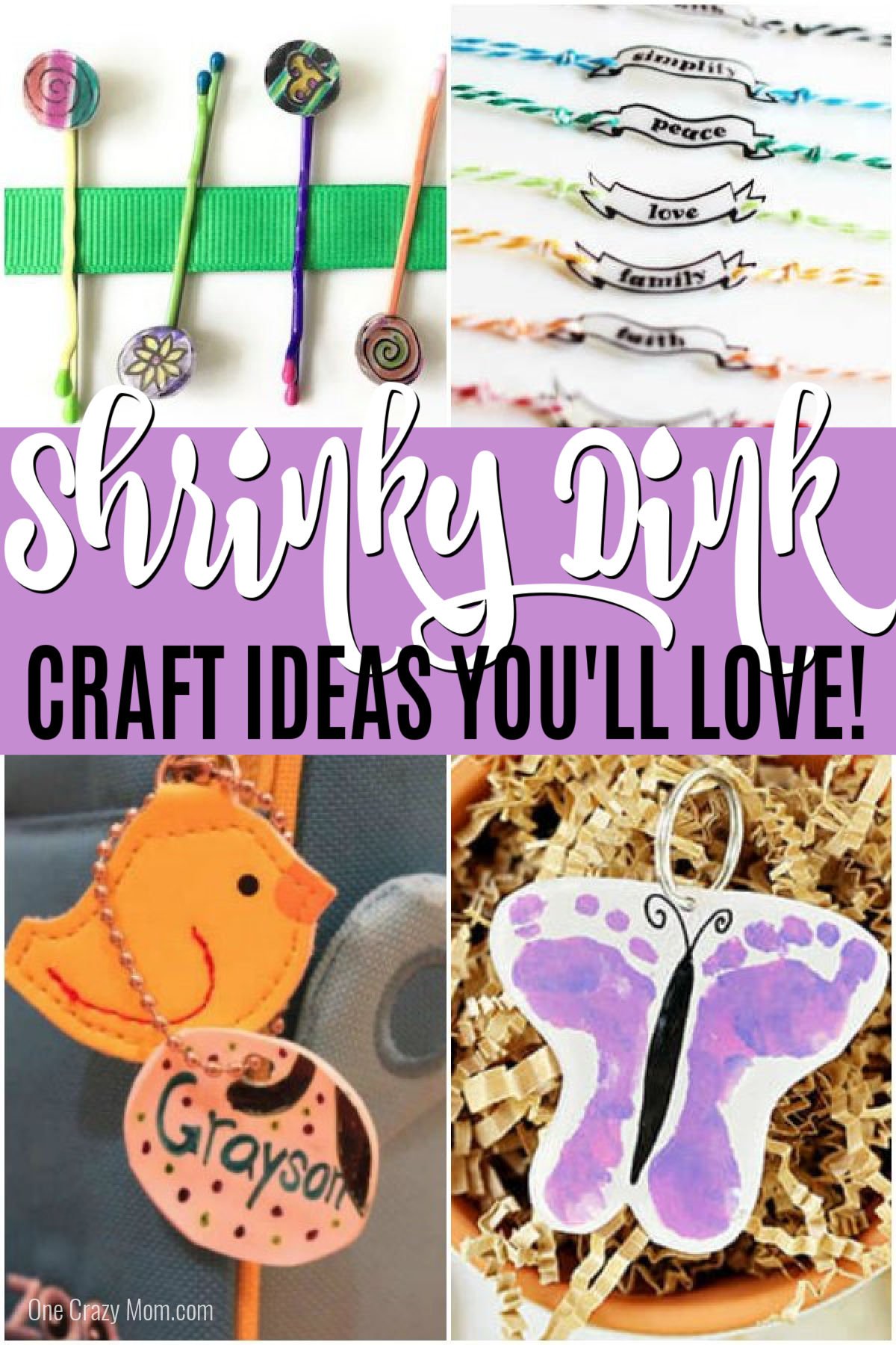 Everyone will have a blast making these 25 Shrinky Dink ideas that are easy to make.  Find ideas from key chains and necklaces to magnets and much more! All these shrinks dink craft ideas are fun and easy to make.  Great for kids and for adults too! #onecrazymom #shrinkydinks #craftideas #justforkids 
