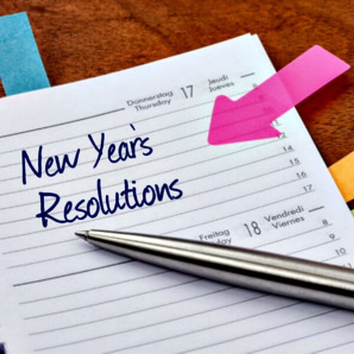 Find New Years Resolution ideas to get the year started right! 5 New Year Resolution Ideas you can keep. New Years Resolutions Ideas for the new year. Planner with a note for New Year's Resolutions.