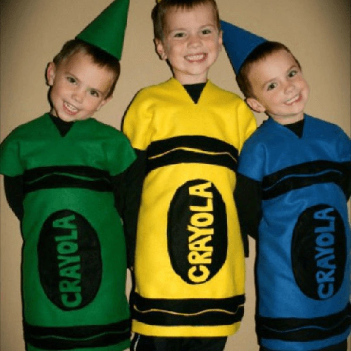 Boys in crayon costumes.